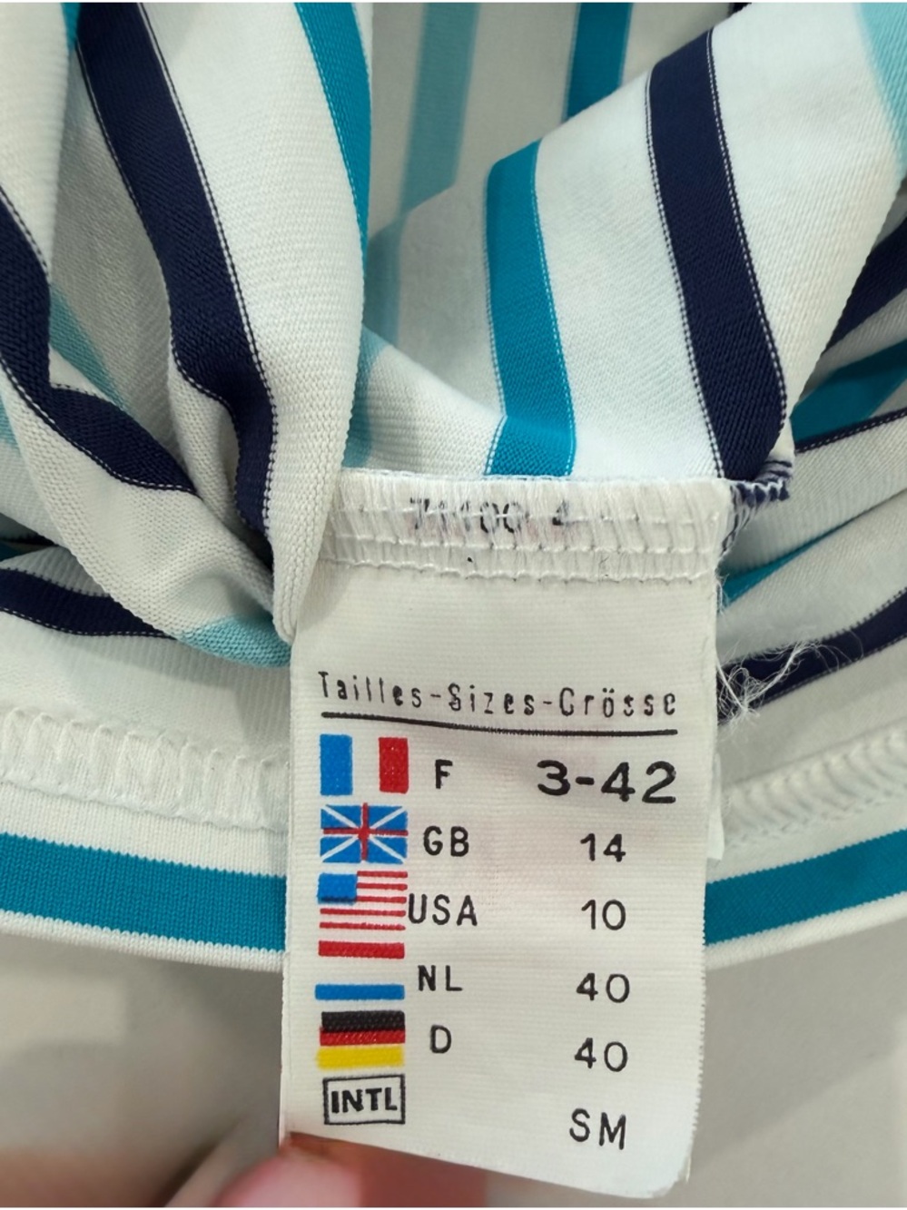 SAINT JAMES Breton Stretch White Blue Stripe 3/4 Sleeves UV Nautical Top (Sz 10) - Picture 9 of 12